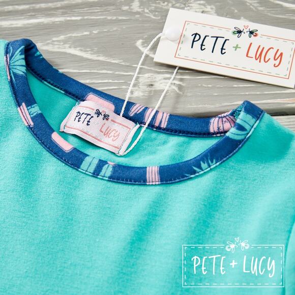 PETE + LUCY Blue Boho Cactus 2 Piece Set Pants Babydoll Top 2T NEW - Picture 4 of 7